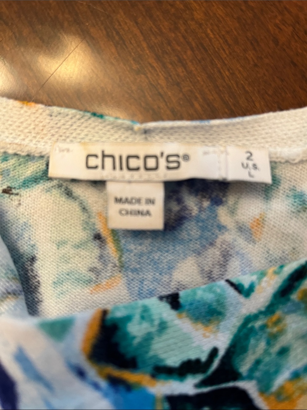 Chico's Turquoise Shell-Print Ruffle Open Front Cardigan - Picture 4 of 5